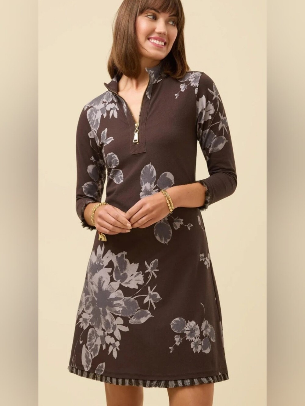 NWT Spartina 449 Nora Half-Zip Fringe Dress in the Etta Floral Ink colorway